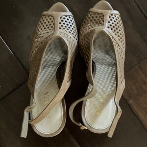 Prada Brown Perforated Slingback Heels